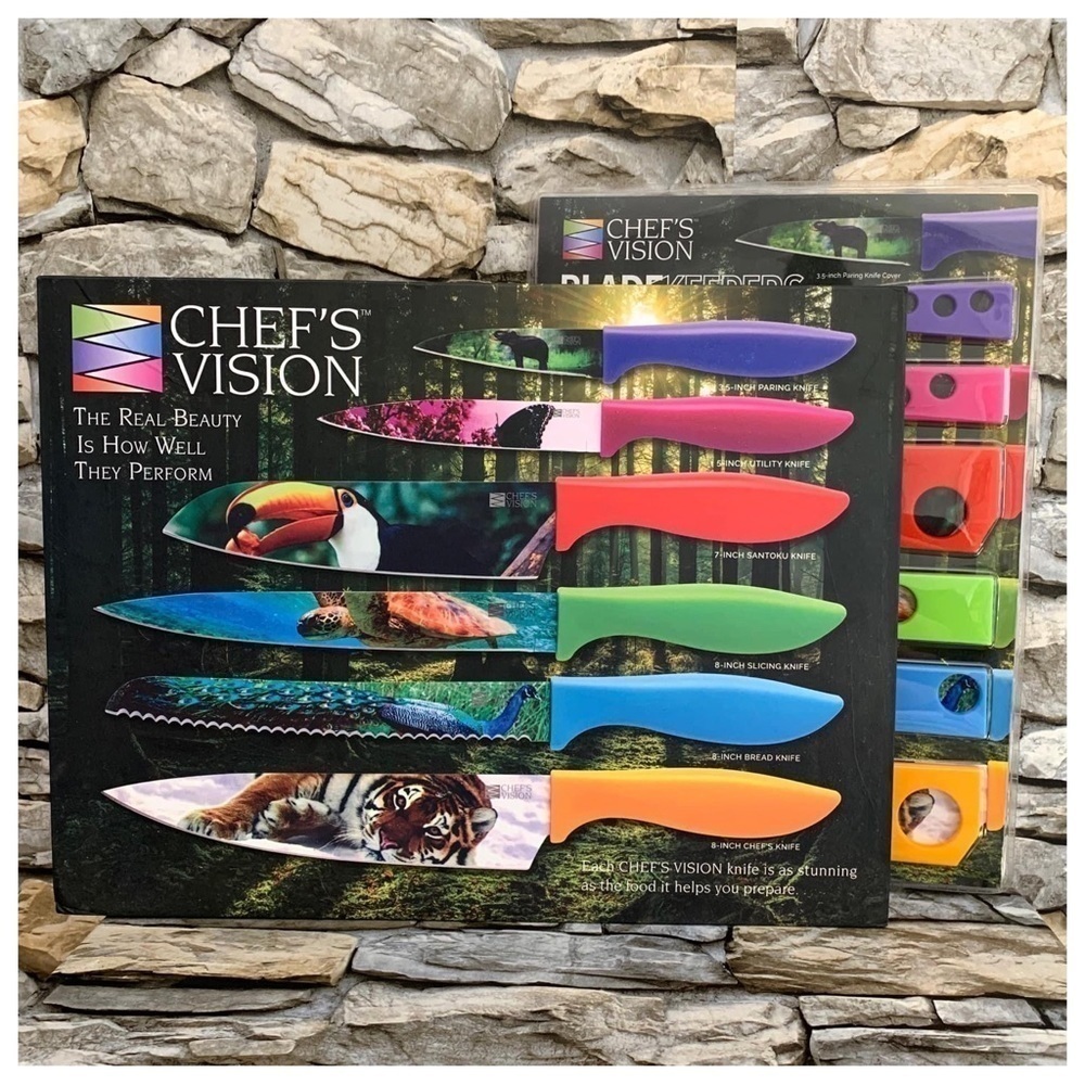 #51 Chefs Vision Set Wildlife Series Six-Piece Knife Set Sheath Blade Covers New - Picture 3 of 10